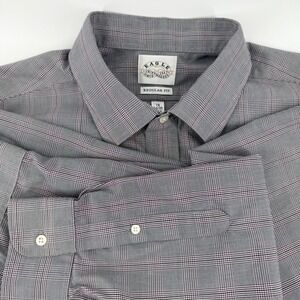 Eagle Shirtmakers Mens 18 34/35 Regular Fit Grey Purple Plaid Dress Shirt